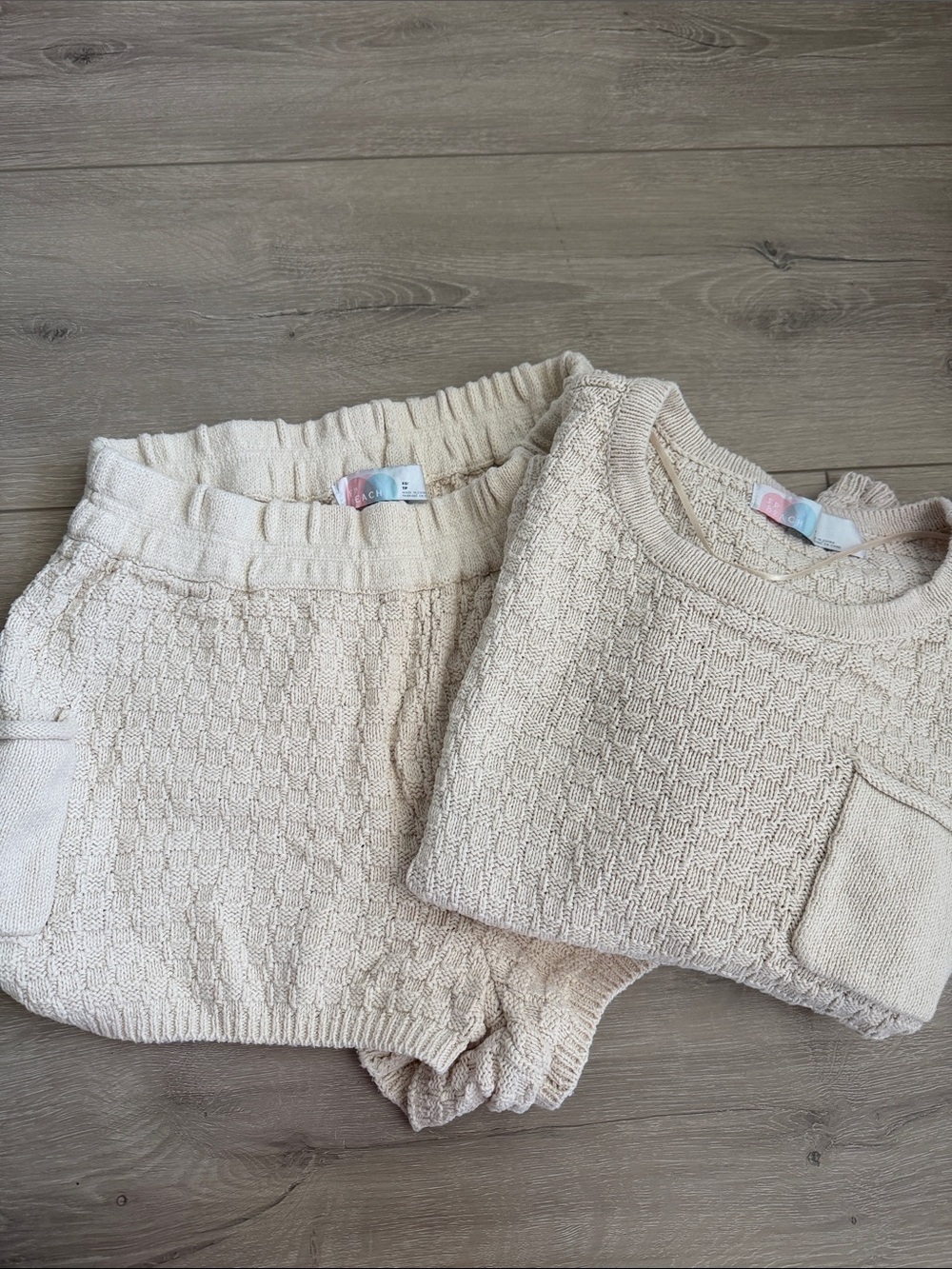 Free People Beach Cozy Cream Knit Set